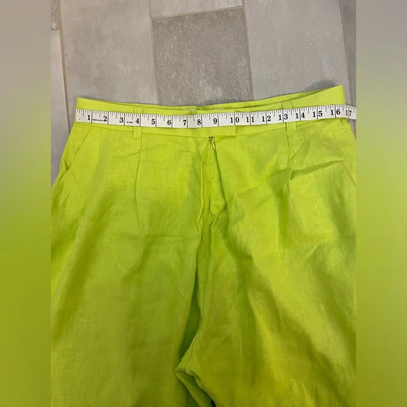 Mara Hoffman Wide Leg Linen Trousers Neon Green& Yellow Size 14 - Picture 5 of 6
